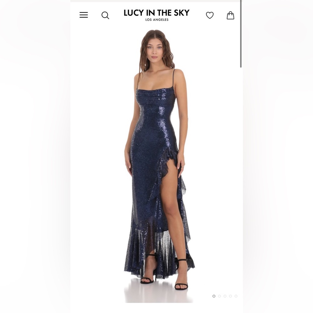 brand new navy blue sequin ruffle maxi dress size xxs from lucy in the sky